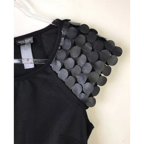 Bisou Bisou Sheath Dress Women 6 Faux Leather Shell Sleeves Black Night Out NEW - Picture 1 of 9